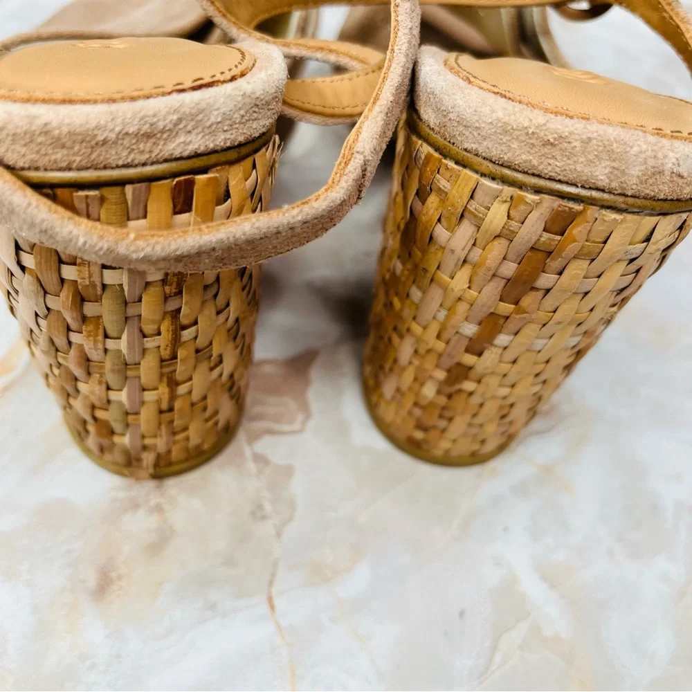 SOLUDOS Olivia Leather Suede Strappy Sandals Raffia Heel in Brown Desert 7